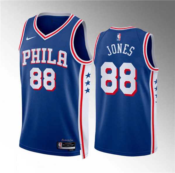 Mens Philadelphia 76ers #88 Kai Jones Royal Icon Edition Stitched Jersey Dzhi